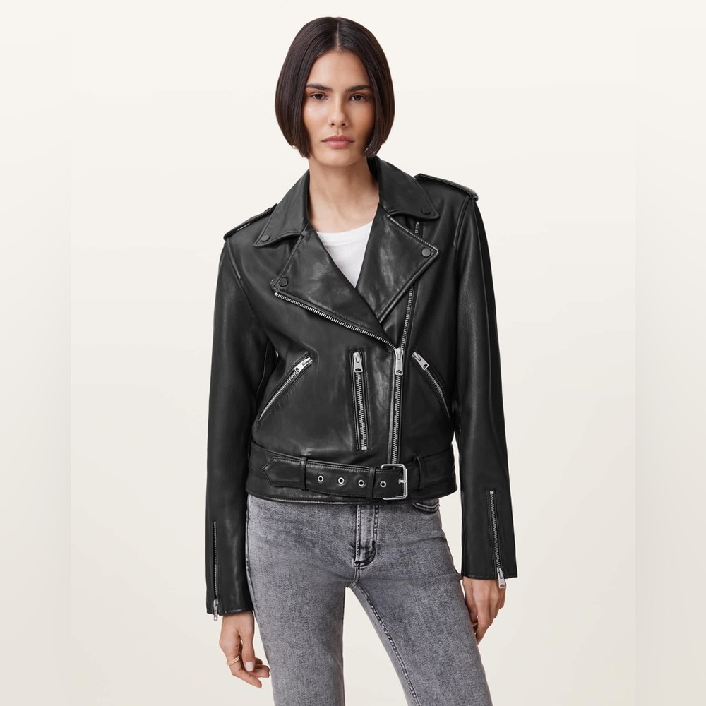 ALL SAINTS BLACK BALFERN LEATHER BIKER JACKET - EUC!